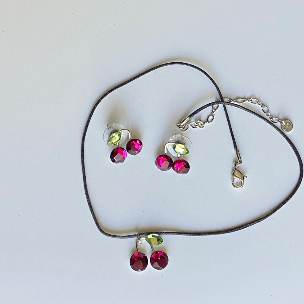 Swarovski Crystal cherry necklace and earrings set
